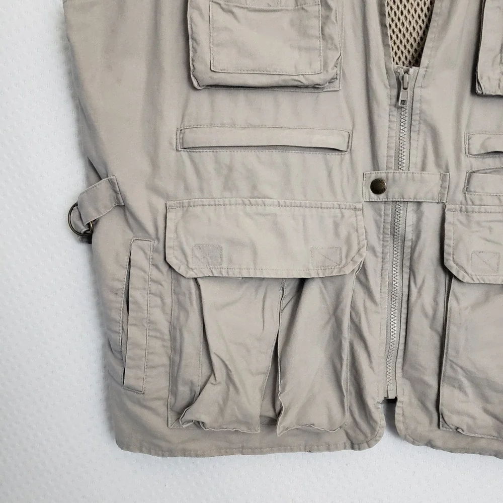 VTG Cabela's Safari Series Mens Utility Vest XL Khaki Tan Travel Fishing Hunting